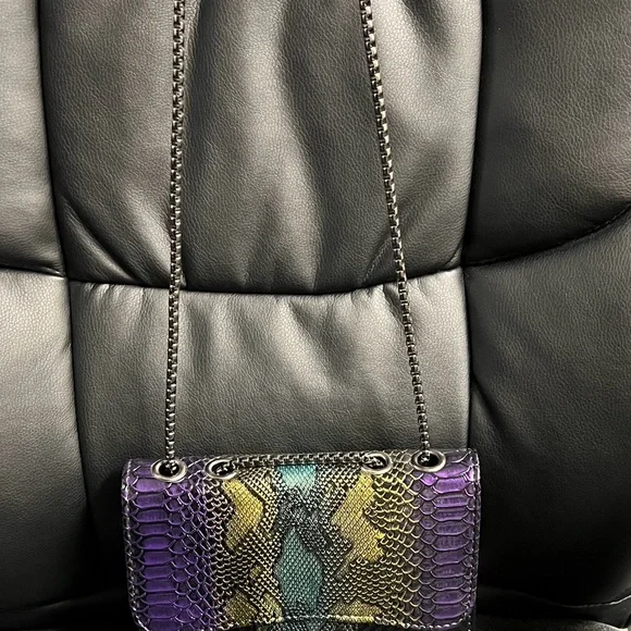 Multicolor Python-Embossed Chain Shoulder Bag - Picture 2 of 5